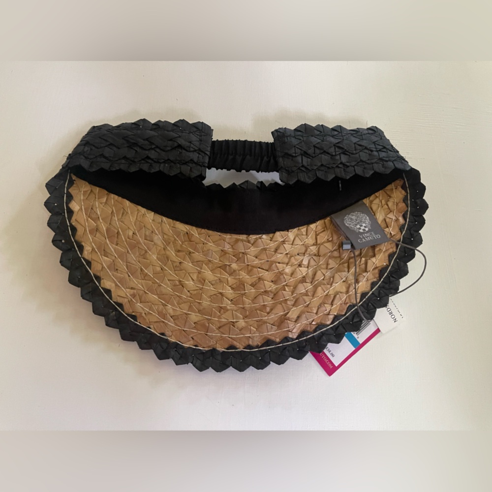 NWT VINCE CAMUTO Woven Straw SUN VISOR Hat NATURAL/ BLACK $38 - Picture 3 of 3